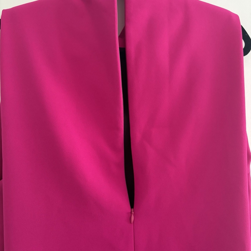 ZARA Shoulder Padded Cape Dress Neon Fuchsia Mock Neck Sleeveless Mini Women's S - Picture 9 of 10